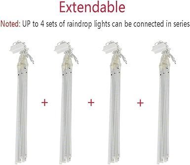 mos XERGY Meteor Lights 8 Tube 192 LED 14 Inch Waterproof Plug in Falling Rain Fairy String Lights for Halloween Christmas Holiday Party Home Patio Outdoor Decoration Tree Decorations, Warm White - Image 6