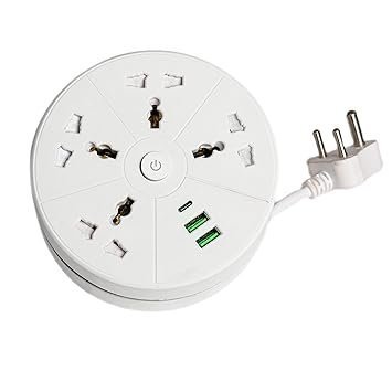 mos EMBOX Rotary Extension Board with USB C USB A Extension Board with Switches Universal Sockets LED Indicator-5 mtr Extension Cord, Multi Plug Socket with Safety Shutter(4 Sockets + 3USB Retractable) - Image 4