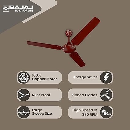 Bajaj Frore 1200 MM (48") 1 Star Rated Ceiling Fans For Home | BEE Star Rated Energy Efficient Ceiling Fan | Rust Free Coating For Long Life | High Air Delivery | 2-Yr Warranty 【Brown】 - Image 6
