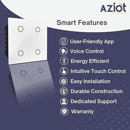 AZIOT SMART MODULAR 4 GANG TOUCH SWITCH (6 amps each) - GLASS (Not Acrylic): Elevate Your Home with Effortless Control (Fits in Anchor Roma Classic and similar plates) Home Automation, White - Image 3