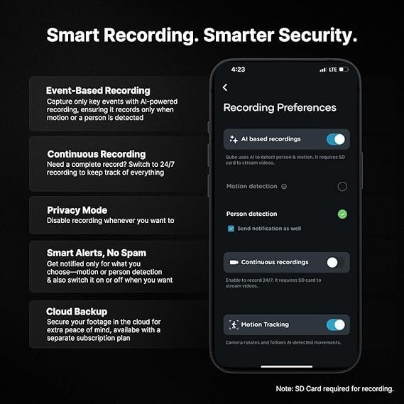 Qubo Smart 360 2K 3MP 1296p WiFi CCTV Security Camera from Hero Group | Mobile App | Two Way Talk | Night Vision | Cloud & SD Card Recording | Alexa & OK Google | (3MP) - Image 6