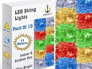 PESCA LED String Lights Serial Bulbs Ladi Decoration Lighting for Diwali Christmas (11 Meters) - Set of 10, Multicolour .