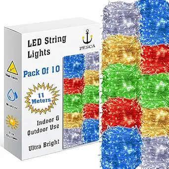 PESCA LED String Lights Serial Bulbs Ladi Decoration Lighting for Diwali Christmas (11 Meters) - Set of 10, Multicolour .