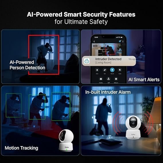 Qubo Smart 360 2K 3MP 1296p WiFi CCTV Security Camera from Hero Group | Mobile App | Two Way Talk | Night Vision | Cloud & SD Card Recording | Alexa & OK Google | (3MP) - Image 5