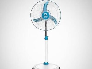 MOS SUMMERCOOL Yogi Pedestal Fan 400mm | High Speed 3 Blade Standing Fan | Heavy Duty Motor | Farrata Energy Saving Fan | Adjustable Height | for Home/Office/Factory | 1 Year Warranty (White & Blue)