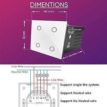CONBRE SW4 Wi-Fi Smart Modular 4 Gang Touch Switch for Home automation, Energy Monitoring, remote control | Suitable for fan, light & 10A socket | Works with Alexa, google Assistance & Siri (White) - Image 6