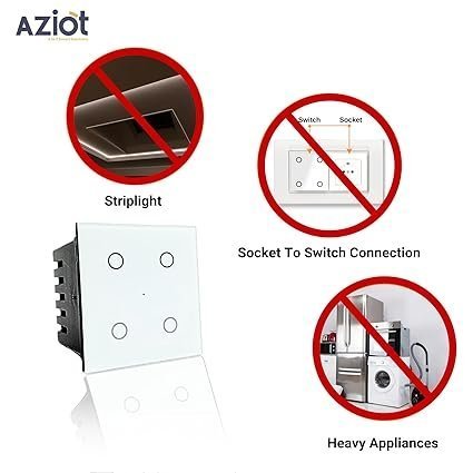 AZIOT SMART MODULAR 4 GANG TOUCH SWITCH (6 amps each) - GLASS (Not Acrylic): Elevate Your Home with Effortless Control (Fits in Anchor Roma Classic and similar plates) Home Automation, White - Image 5