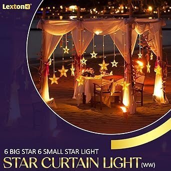Lexton Star Curtain Light | 6 Big Star 6 Small Star Light | with 8 Flashing Modes | 12 Stars | Warm White | for Indoor & Outdoor DecorationsLexton Star Curtain Light | 6 Big Star 6 Small Star Light | with 8 Flashing Modes | 12 Stars | Warm White | for Indoor & Outdoor Decorations - Image 4
