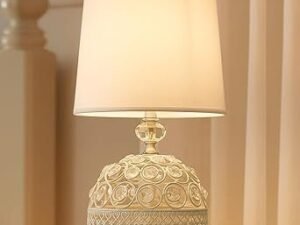 Modern Small Crystal Table Lamp,Contemporary Bedroom Bedside Nightstand Lamp,Morden Minimalist, Desk Globe Lamp for Living Room Girls Kids Room, White Fabric Shade (White)