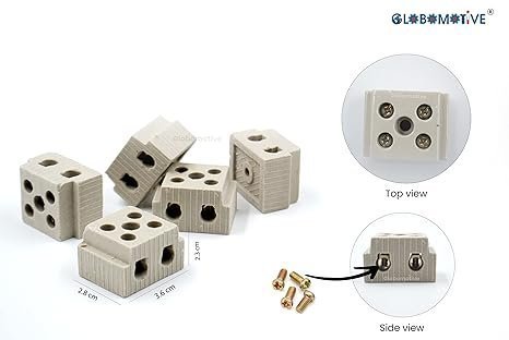 GLOBOMOTIVE 2 Way Porcelain Ceramics Terminal Blocks- 15 A 230 V High Temperature Connectors for Electric Wire Cable, Pack of 6 - Image 3