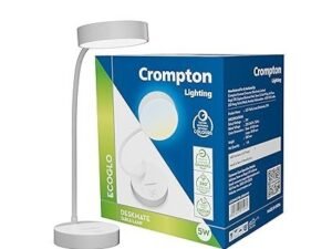 Crompton Plastic Led Deskmate|Table Lamp|Desk Light|5W|Sleek & USB Rechargable|Colour Changing|Smooth Dimming|Flexible & Adjustable Neck|Flame Safe Technology|Pack of 1,White