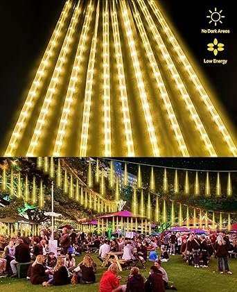 mos XERGY Meteor Lights 8 Tube 192 LED 14 Inch Waterproof Plug in Falling Rain Fairy String Lights for Halloween Christmas Holiday Party Home Patio Outdoor Decoration Tree Decorations, Warm White - Image 7