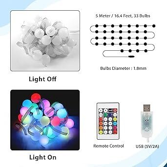 Gesto 5V Ball Shape Serial String Lights - USB Smart Music Sync Led Lights with Remote and App Control,RGB Color Changing Fairy Lights (5 Meter, 33 Led,Multicolor) . - Image 6