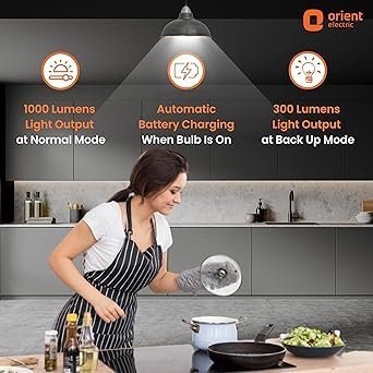 Orient Electric 12W Rechargeable Emergency LED bulb| Inverter Bulb for home with 2 hours battery backup| Up to 4 kV surge protection| 6500K, Cool White, B22d base| Over charging Protection| Pack of 1 - Image 4