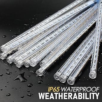 mos XERGY Meteor Lights 8 Tube 192 LED 14 Inch Waterproof Plug in Falling Rain Fairy String Lights for Halloween Christmas Holiday Party Home Patio Outdoor Decoration Tree Decorations, Warm White - Image 5
