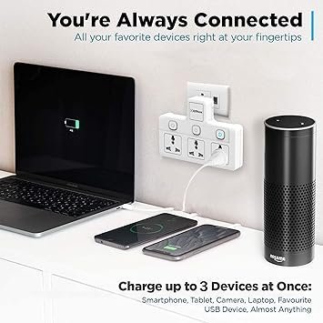 MOS EMBOX Multi Plug Socket with Individual Switch-Cordless Extension Board with 3 Universal Sockets-Multiplug -1500W - Image 2