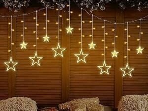 Lexton Star Curtain Light | 6 Big Star 6 Small Star Light | with 8 Flashing Modes | 12 Stars | Warm White | for Indoor & Outdoor DecorationsLexton Star Curtain Light | 6 Big Star 6 Small Star Light | with 8 Flashing Modes | 12 Stars | Warm White | for Indoor & Outdoor Decorations