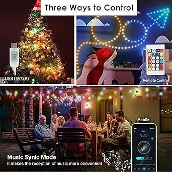 Gesto 5V Ball Shape Serial String Lights - USB Smart Music Sync Led Lights with Remote and App Control,RGB Color Changing Fairy Lights (5 Meter, 33 Led,Multicolor) . - Image 3