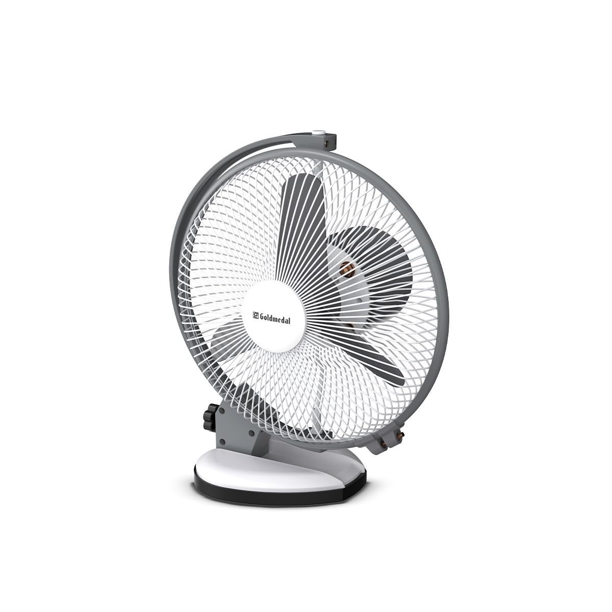 Goldmedal Tristar 225 mm Personal Fan For Home and Office | Powder Coated Metallic Finish | High Speed | High RPM | 2 years Warranty (White Grey)