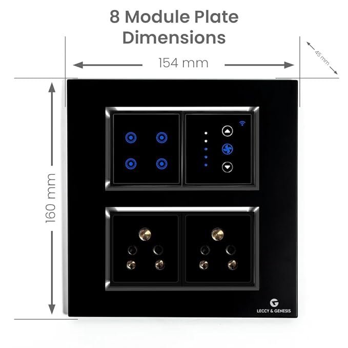 L&G 8 Modular Smart Switch Board | 2 Smart Switch Control, 1 Smart Fan Regulator, 2 Socket (Size: 8M Square- 154 x 160 x 45 mm) - Image 2