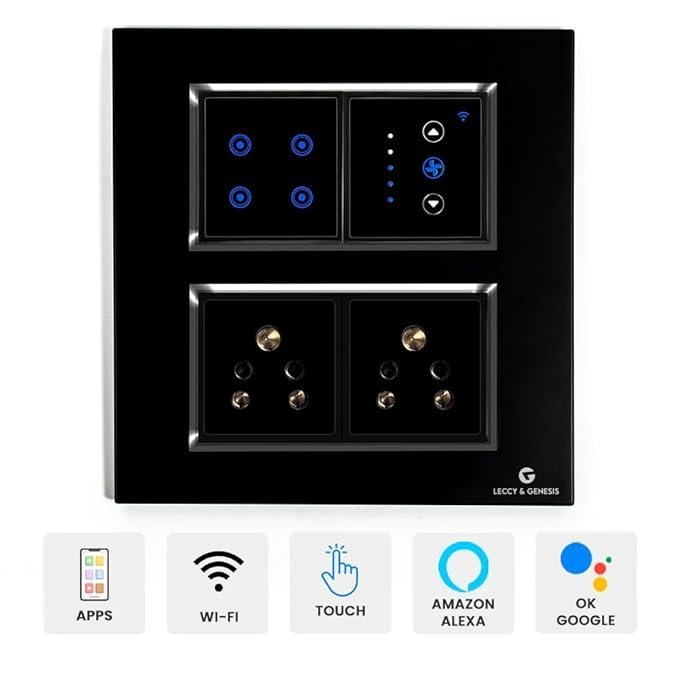 L&G 8 Modular Smart Switch Board | 2 Smart Switch Control, 1 Smart Fan Regulator, 2 Socket (Size: 8M Square- 154 x 160 x 45 mm) - Image 3