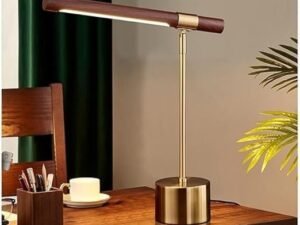 Luxury Table Lamp with Brass & Walnut Wood Finish, Modern Adjustable LED Desk Light for Bedroom, Study & Office, Elegant Decorative Lighting for Home Décor