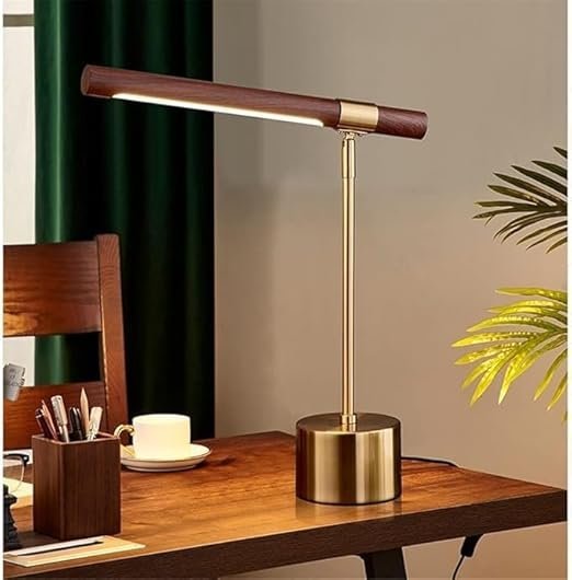 Luxury Table Lamp with Brass & Walnut Wood Finish, Modern Adjustable LED Desk Light for Bedroom, Study & Office, Elegant Decorative Lighting for Home Décor